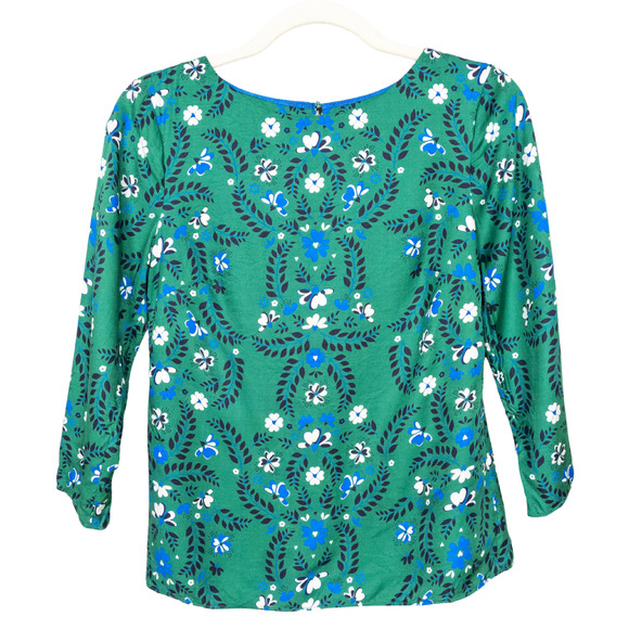 BODEN Green Blue Floral Viscose Silk Blend Blouse 3/4 Sleeves Women's UK 6 US 2 - Picture 1 of 5